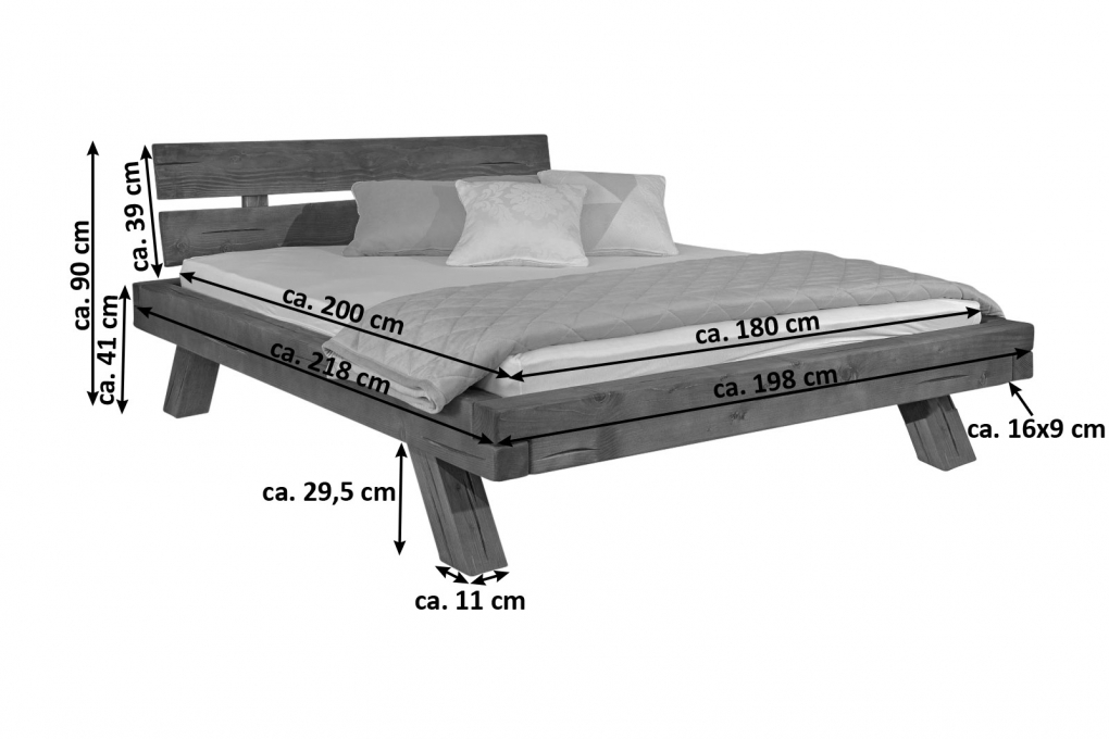 Balkenbett Massivholzbett 180x200 cm Fichte honigfarben Sintra itemprop=