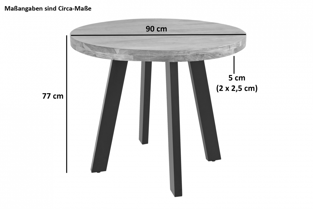 Esszimmertisch rund 90 cm Akazienholz naturfarben schwarz SOPHIA itemprop=