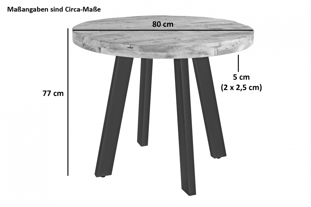 Esszimmertisch rund 80 cm Mangoholz naturfarben schwarz Adelina itemprop=