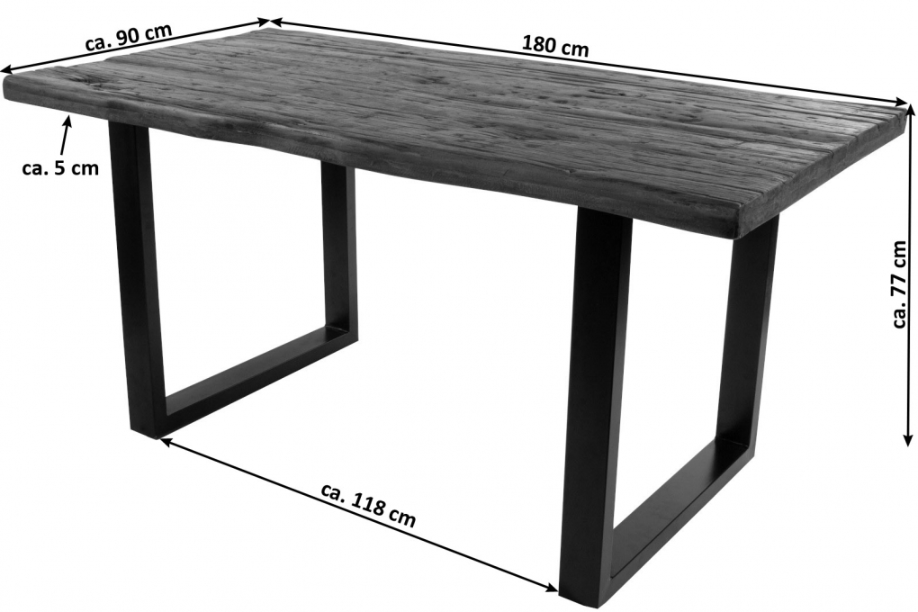 Baumkantentisch Rough Wood Platte 180 cm U-Gestell schwarz Ramon itemprop=