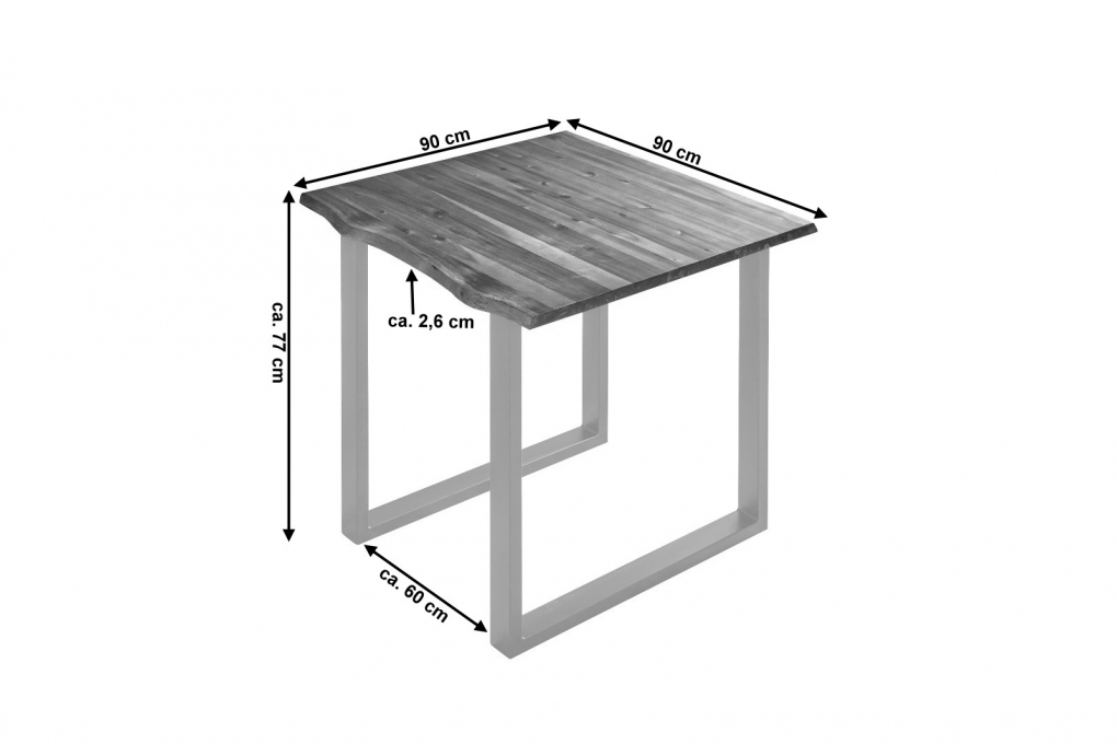 Esstisch Baumkante Massiv Akazie cognac 90 x 90 silber Esra itemprop=