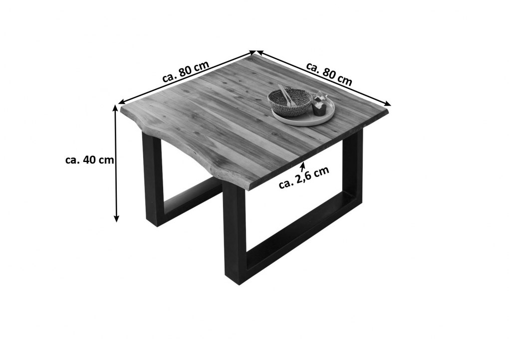 Couchtisch Baumkante 80 x 80 cm Akazie cognacfarben schwarz Esra itemprop=