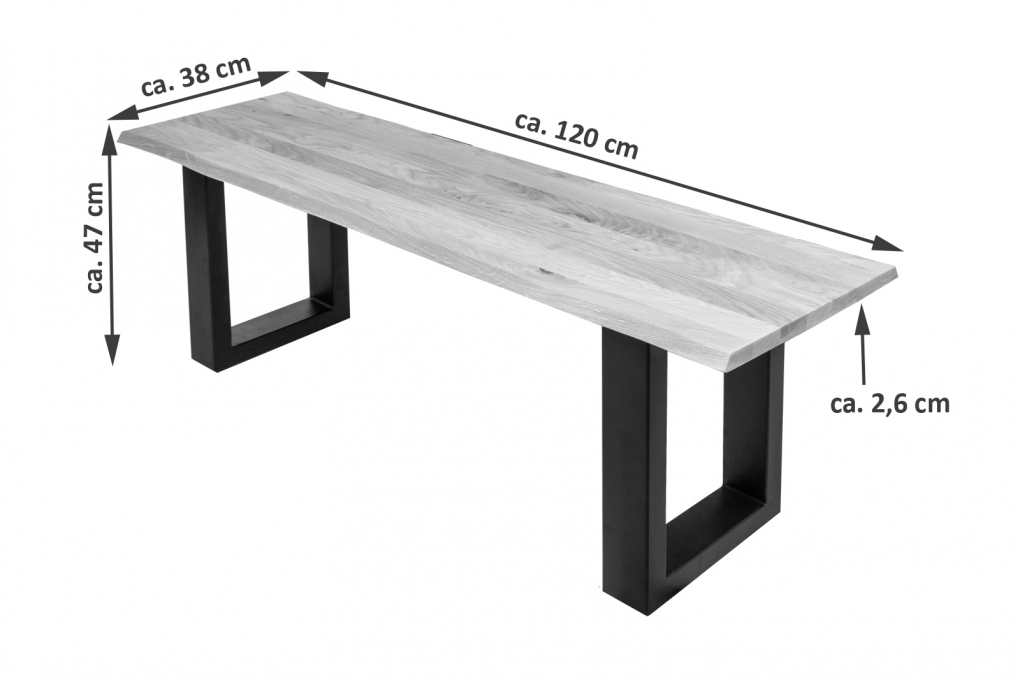 Sitzbank Baumkante 120 cm Eichenholz massiv schwarz Enrico itemprop=