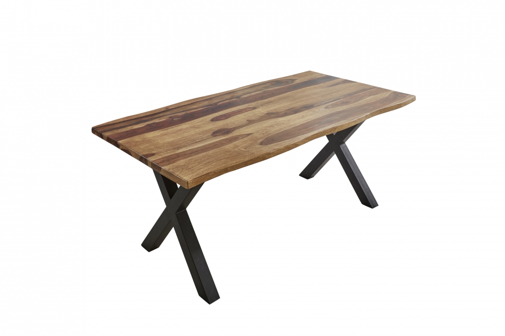 Baumkante Esstisch Indisches Rosenholz shinafarben  160x85 X-Gestell schwarz Lotti itemprop=