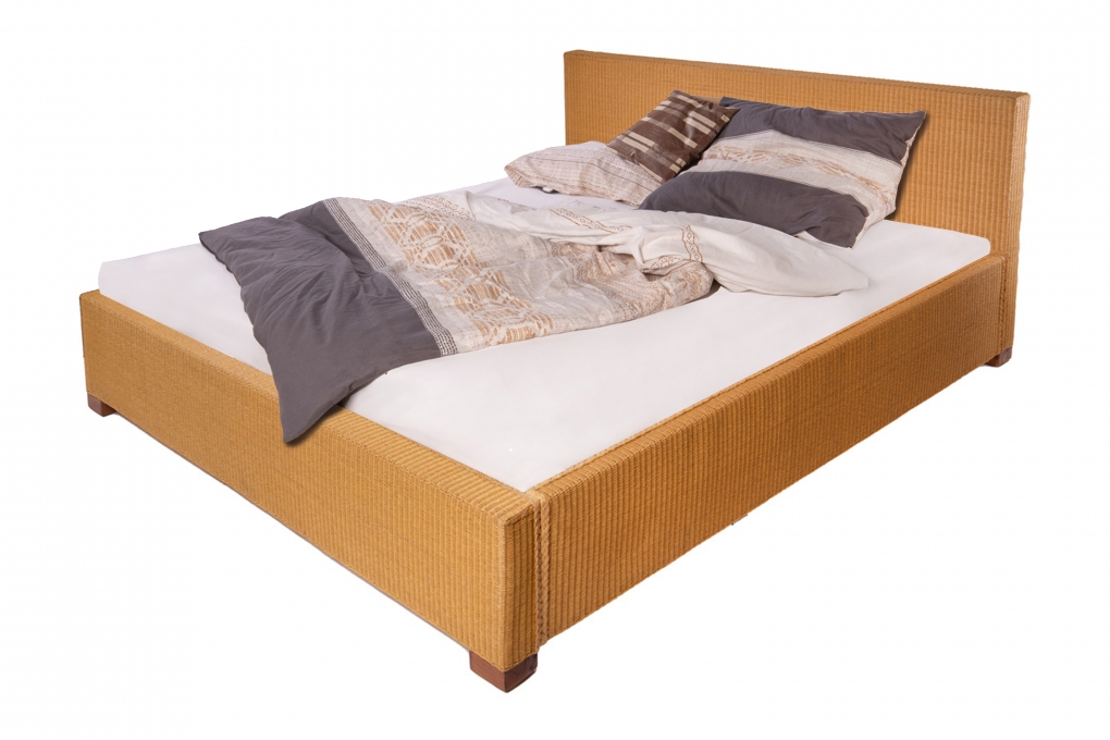 Loombett Korbbett Doppelbett Honigfarben aus Loom-Geflecht 180 x 200 cm TUNIS itemprop=