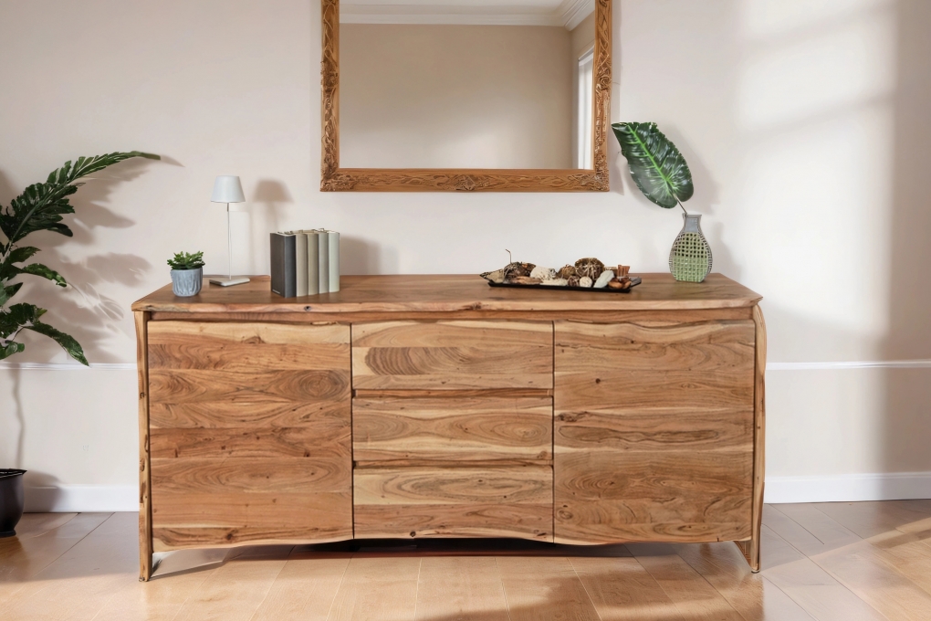 Sideboard Baumkante 200 x 45 x 90 cm Akazienholz massiv naturfarben DAHLIA itemprop=