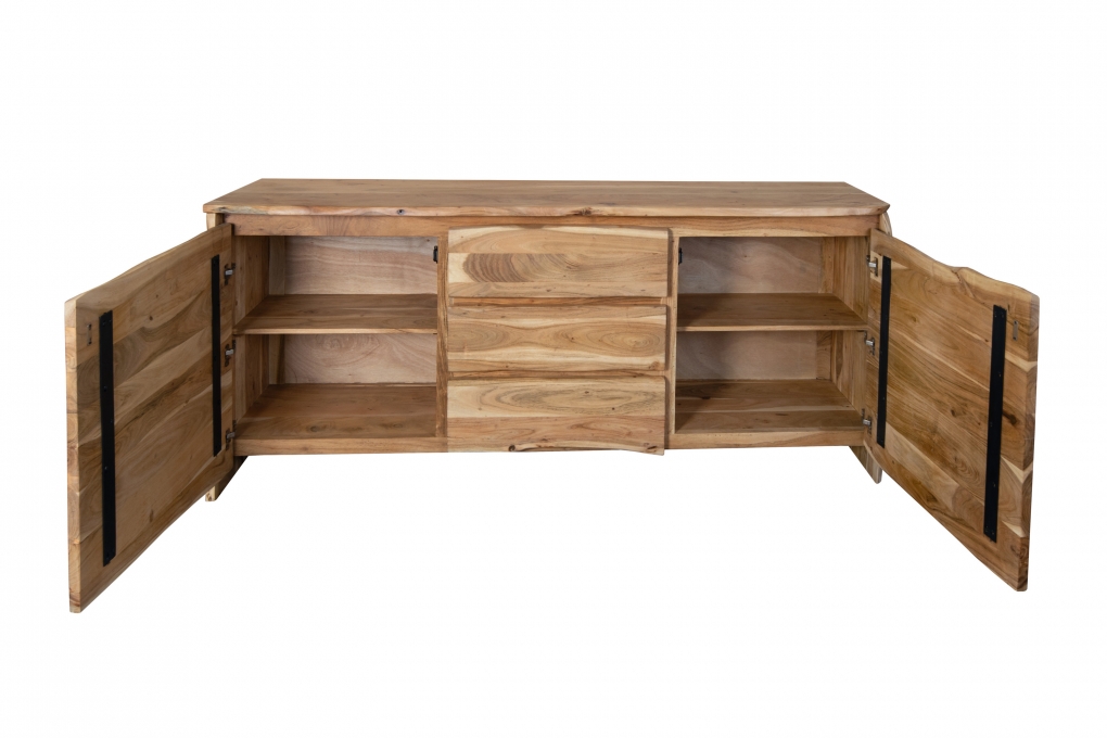 Sideboard Baumkante 200 x 45 x 90 cm Akazienholz massiv naturfarben DAHLIA itemprop=