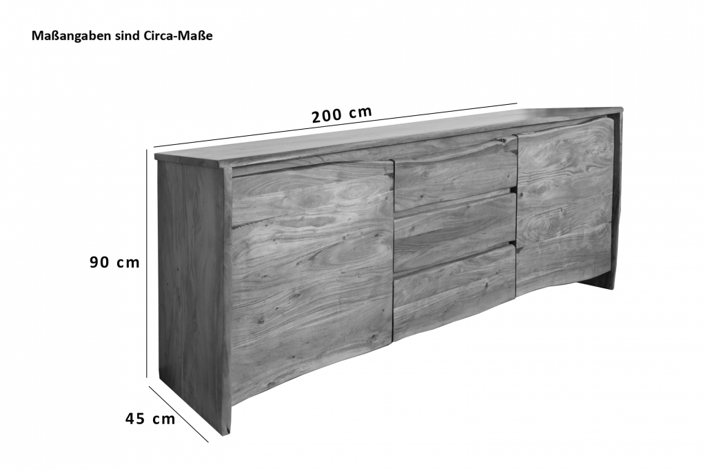 Sideboard Baumkante 200 x 45 x 90 cm Akazienholz massiv naturfarben DAHLIA itemprop=