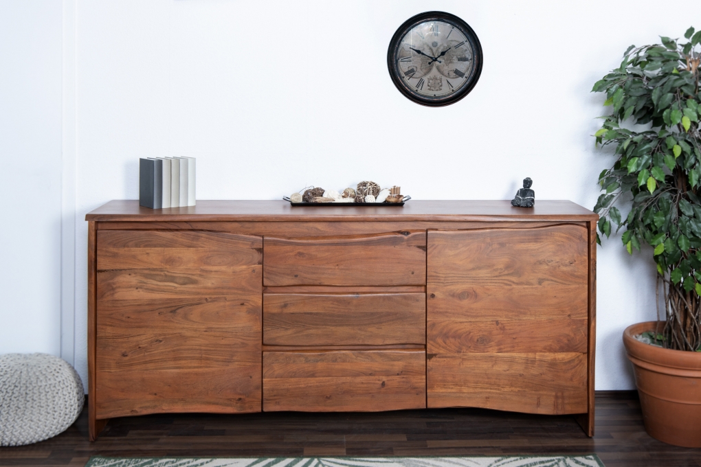 Sideboard Baumkante 200 x 45 x 90 cm Akazienholz massiv nussbaumfarben DAHLIA itemprop=