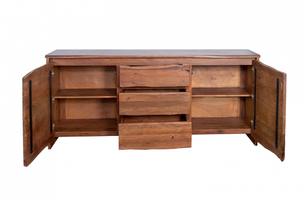 Sideboard Baumkante 200 x 45 x 90 cm Akazienholz massiv nussbaumfarben DAHLIA itemprop=