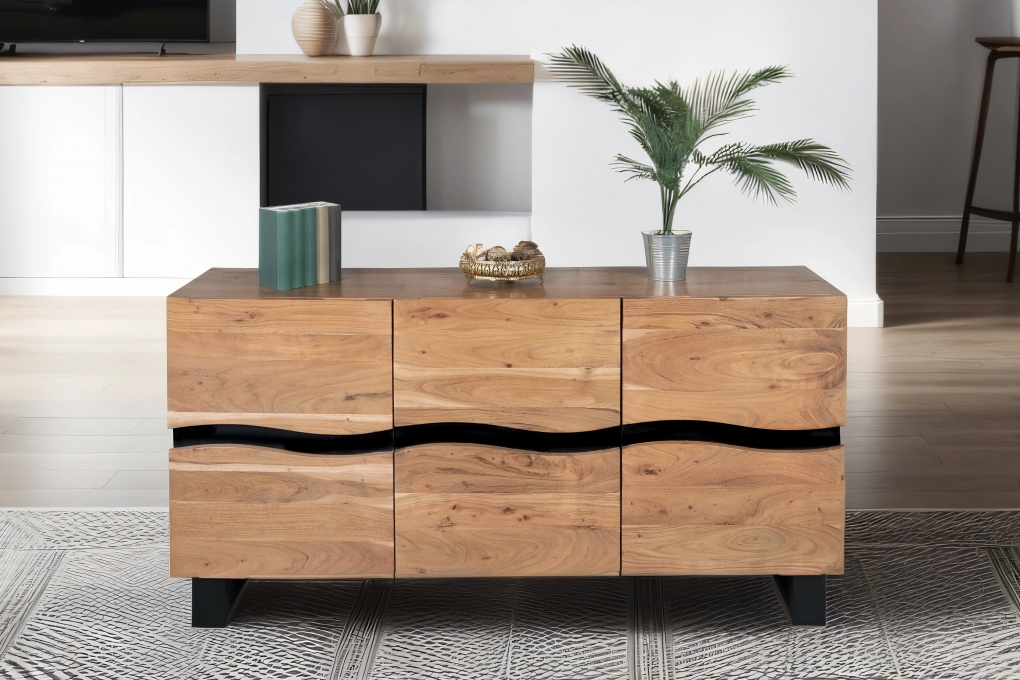 Sideboard Baumkante 160  x 45 x 85 cm Akazienholz massiv naturfarben Kyoto IV itemprop=