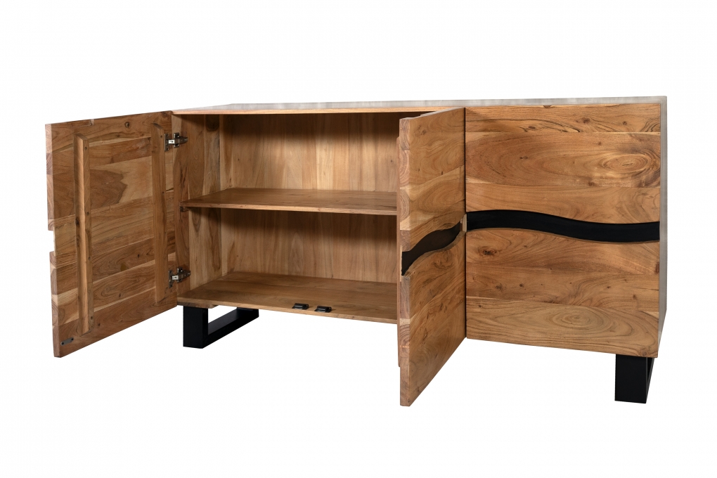 Sideboard Baumkante 160  x 45 x 85 cm Akazienholz massiv naturfarben Kyoto IV itemprop=