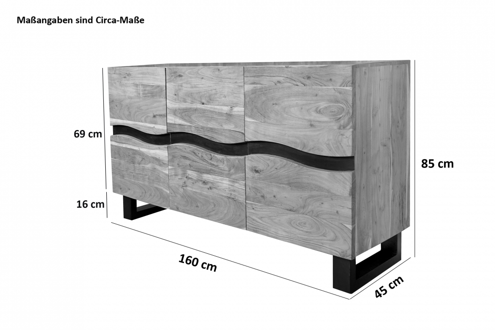 Sideboard Baumkante 160  x 45 x 85 cm Akazienholz massiv naturfarben Kyoto IV itemprop=