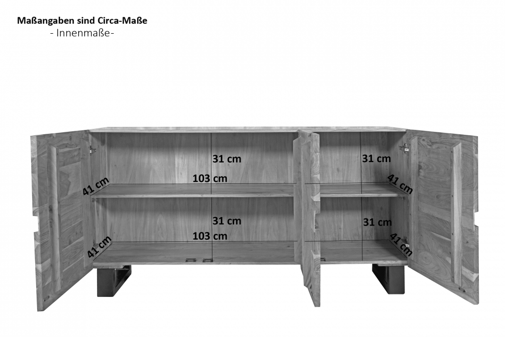 Sideboard Baumkante 160  x 45 x 85 cm Akazienholz massiv naturfarben Kyoto IV itemprop=