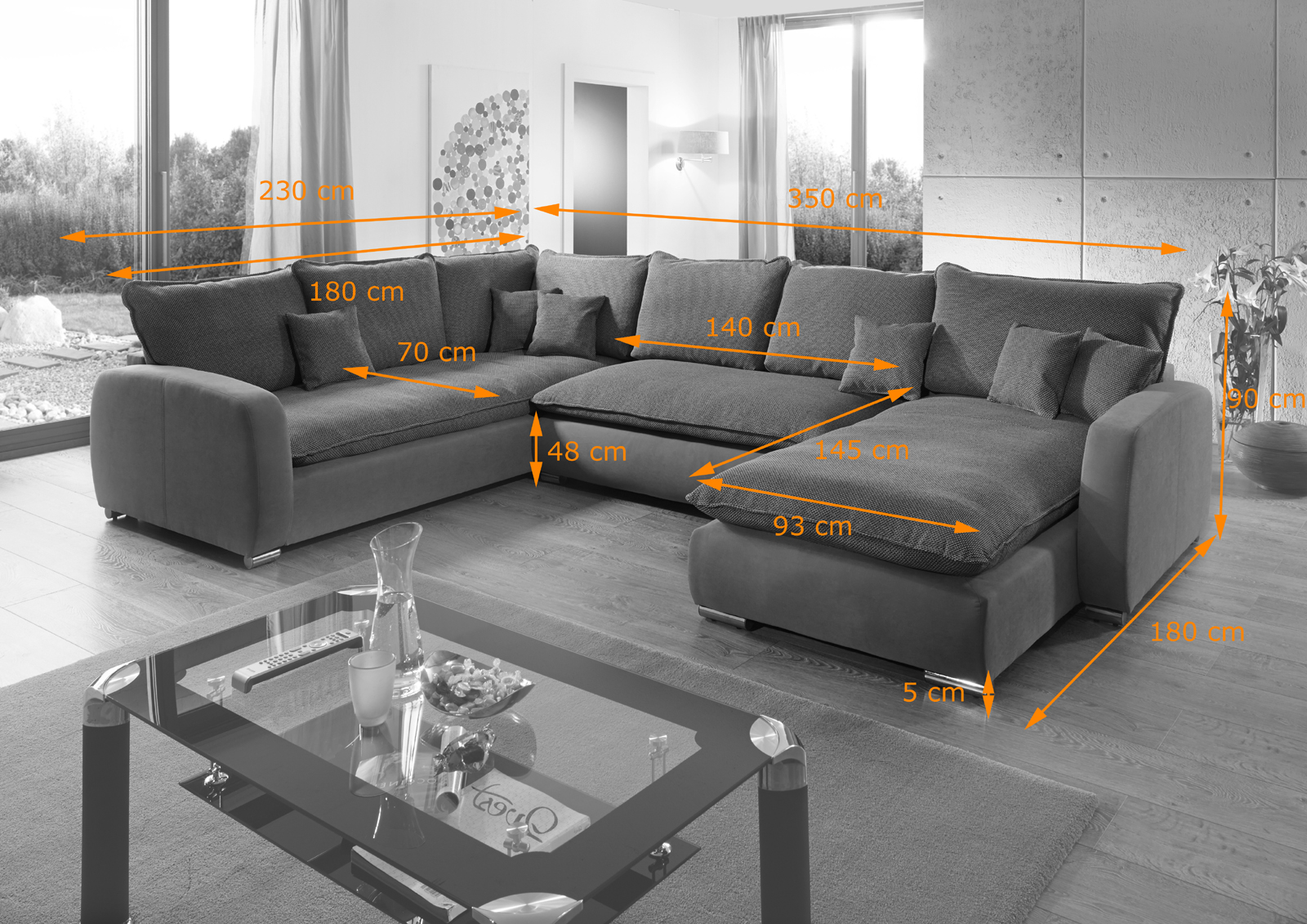 Wohnlandschaft Stoff Grau Sofa Couches Wohnlandschaften