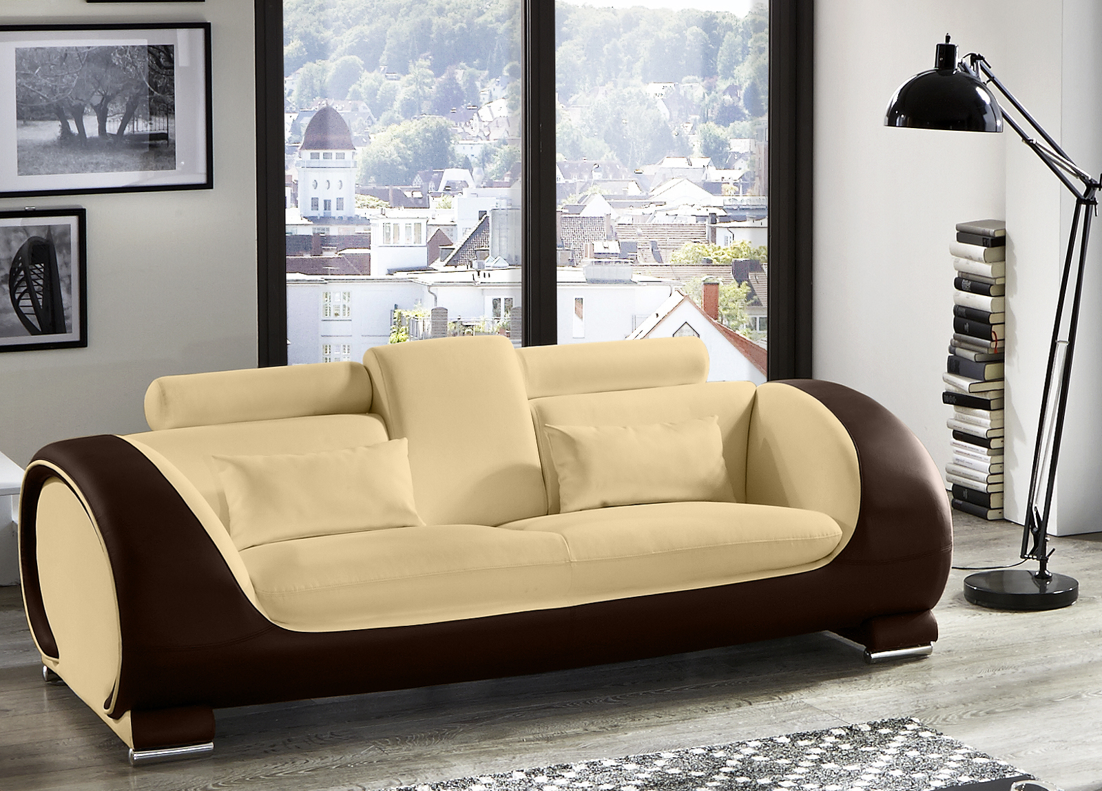 Sofa 3 Sitzer Couch Creme Creme Braun Vigo