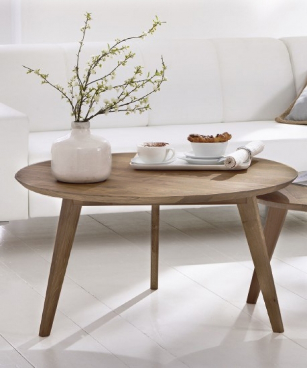 SAM® Tisch Couchtisch 90 cm rund Massivholz Wildeiche OLPE