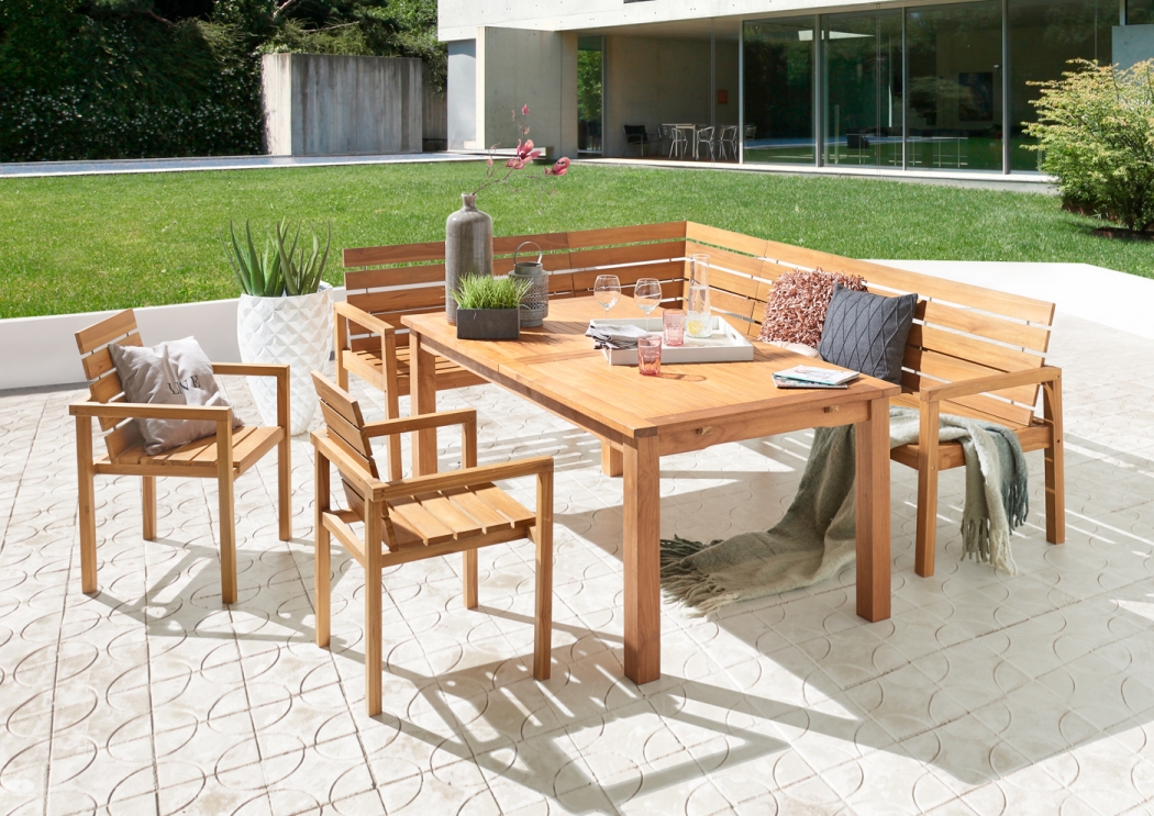 SAM® Teak Eckbank Gartenmöbel Set 4tlg Tisch 180 230 cm