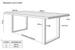 Esstisch Baumkante Holz Wildeiche-Optik 220 x 100 U-Gestell schwarz JOSY